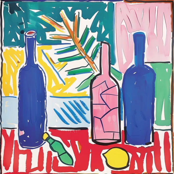 Sasha Robinson: Acrylic Dreamscape Fruits And Bottles by Sasha Robinson