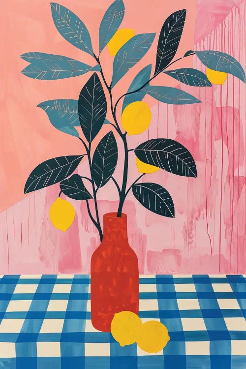 Red Vase With Lemons