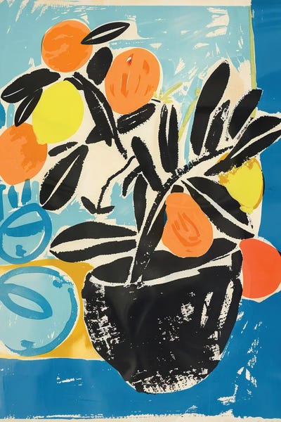 Sasha Robinson: Black Pot With Oranges by Sasha Robinson