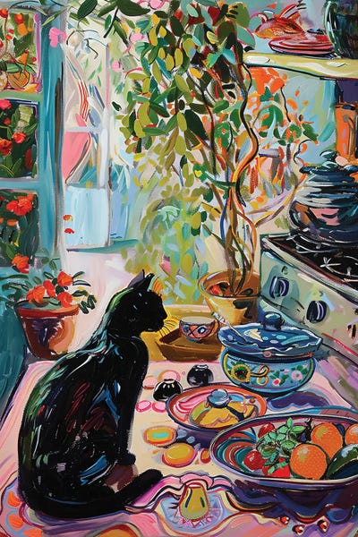 Kitchen: Black Cat In Sunlit Kitchen by Sasha Robinson