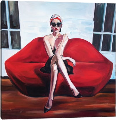 Red Sofa Canvas Art Print - Erotic Art