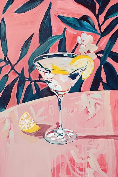 Sasha Robinson: Martini Glass With Lemon On Pink by Sasha Robinson