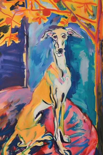 Sasha Robinson: Azawakh Dog And Orange Tree by Sasha Robinson