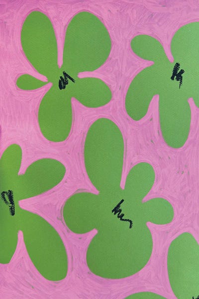 Sasha Robinson: Green Flowers On Pink Background by Sasha Robinson