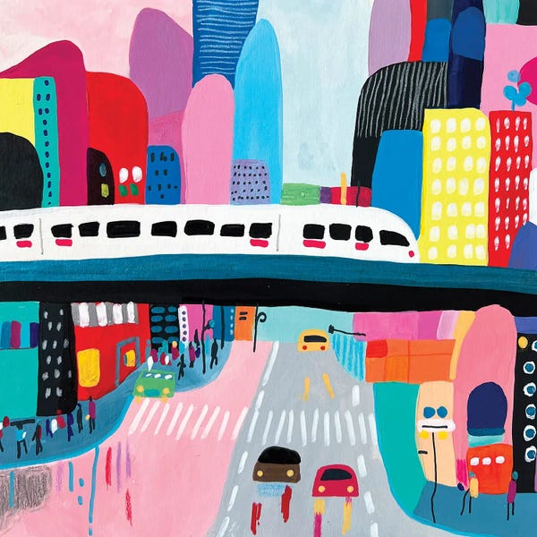 Sasha Robinson: Scandinavian-Style Cityscape Painting by Sasha Robinson