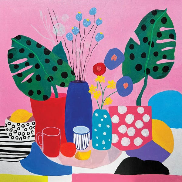 Pottery Still Life: Polka Dot Vases And Flowers by Sasha Robinson