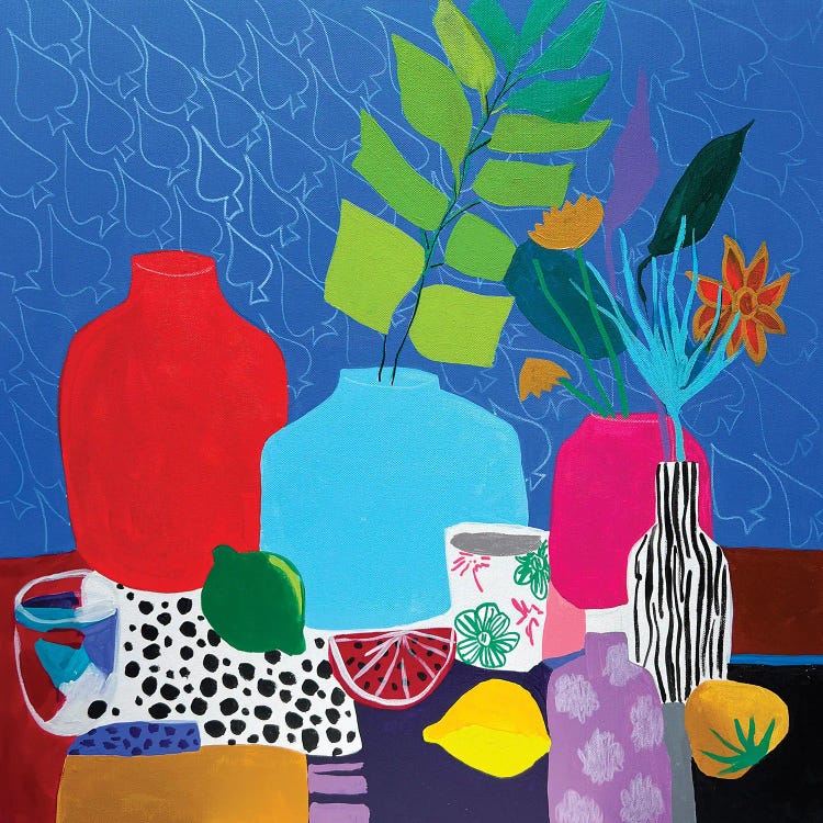 Red Vase On The Blue Background by Sasha Robinson wall art