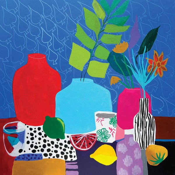 Pottery Still Life: Red Vase On The Blue Background by Sasha Robinson