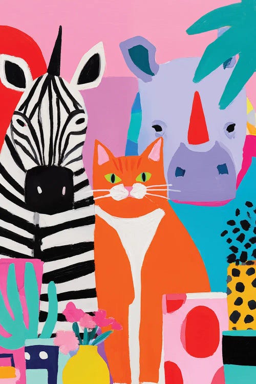 Savannah Selfie Of Cat Lion Rhino by Sasha Robinson canvas print