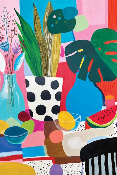 Still Life Of Watermelon Monstera by Sasha Robinson canvas print