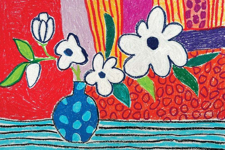 White Flowers In Blue Vase