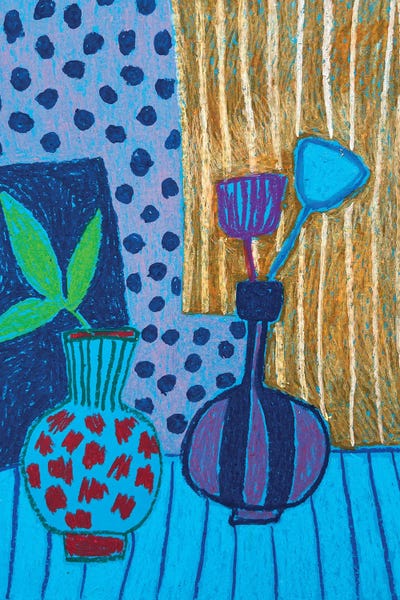 Pottery Still Life: Blue Vases And Flowers by Sasha Robinson
