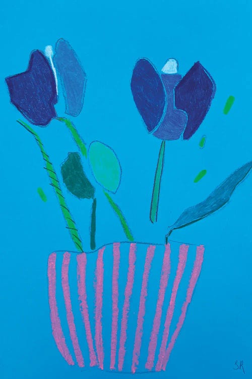 Blue Tulips In Pink Vase by Sasha Robinson wall art