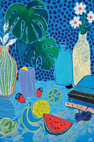 Pottery Still Life: Blue Still Life With Watermelon by Sasha Robinson