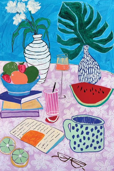 Pottery Still Life: Still Life With Watermelon And Flowers by Sasha Robinson
