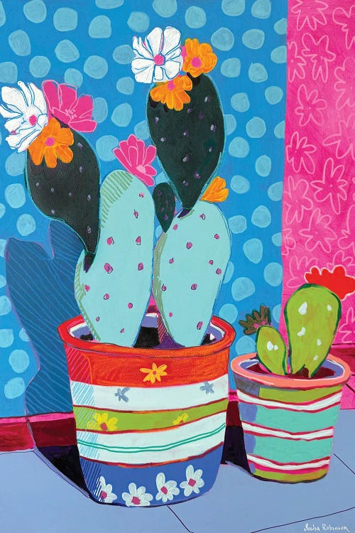 Colorful Cacti In Striped Pot by Sasha Robinson wall art