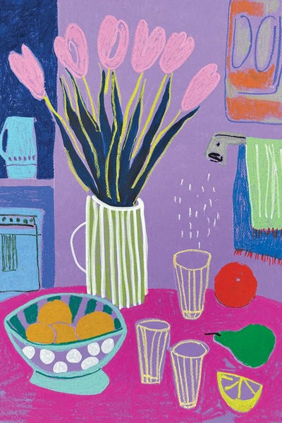 Sasha Robinson: Pink Tulips And Purple Morning by Sasha Robinson