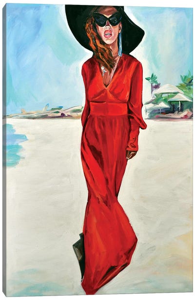 Woman In Red Canvas Art Print - Dress & Gown Art