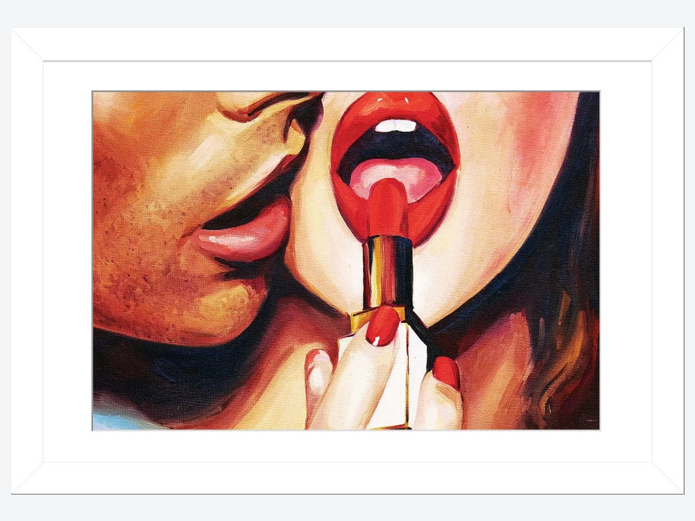Romantic Kiss Faces Lips Closeup Couple Drawing by Ros Ruseva Print