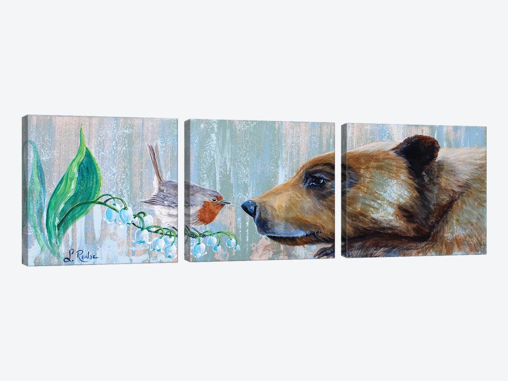 Bear And Bird by Suzanne Rende 3-piece Canvas Wall Art