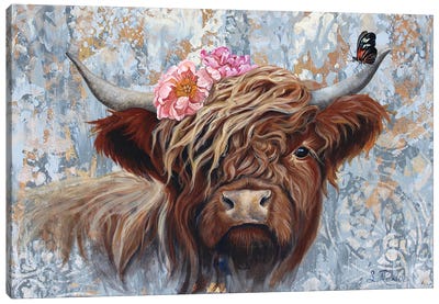 Hippie Cow Canvas Art Print - Highland Cow Art