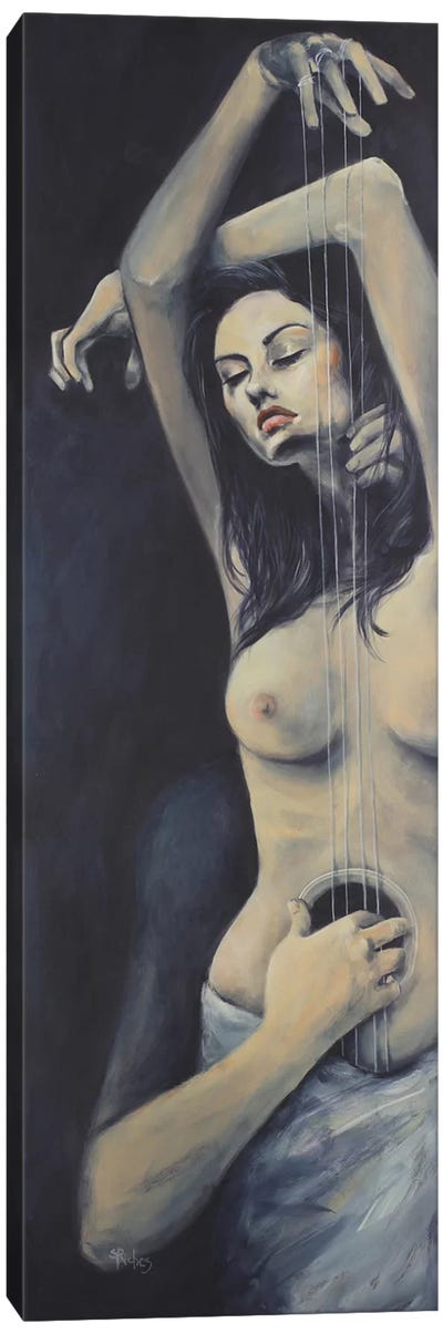 Strumming My Pain With His Fingers Canvas Art Print - Female Nude Art