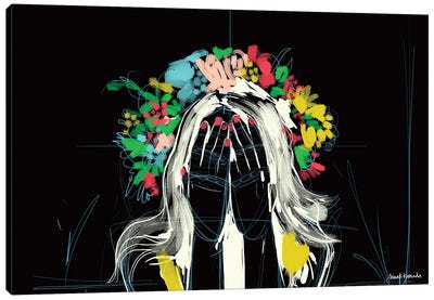 Girl Flower Head Canvas Art Print - Sarah Kamada
