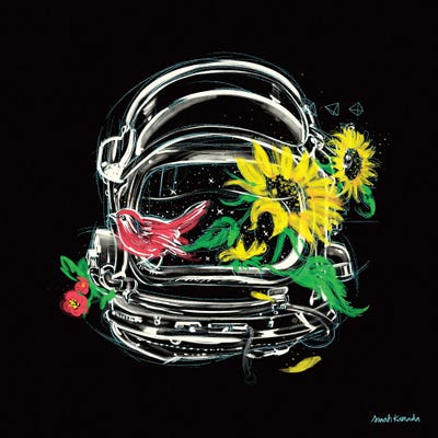 Helmet Bird And Flowers by Sarah Kamada acrylic art print