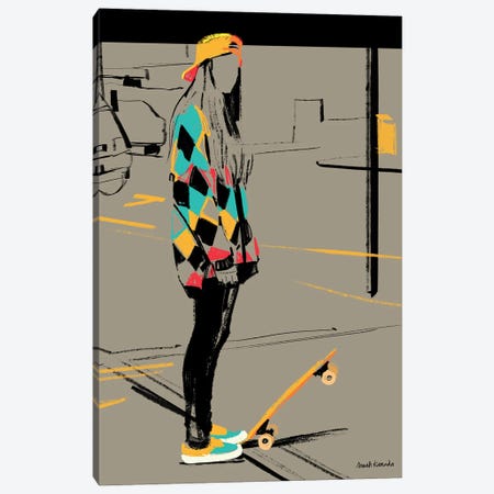 Color Girl Skateboard Canvas Print #SRK35} by Sarah Kamada Canvas Artwork