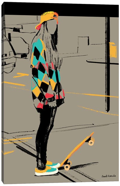 Color Girl Skateboard Canvas Art Print - Sarah Kamada