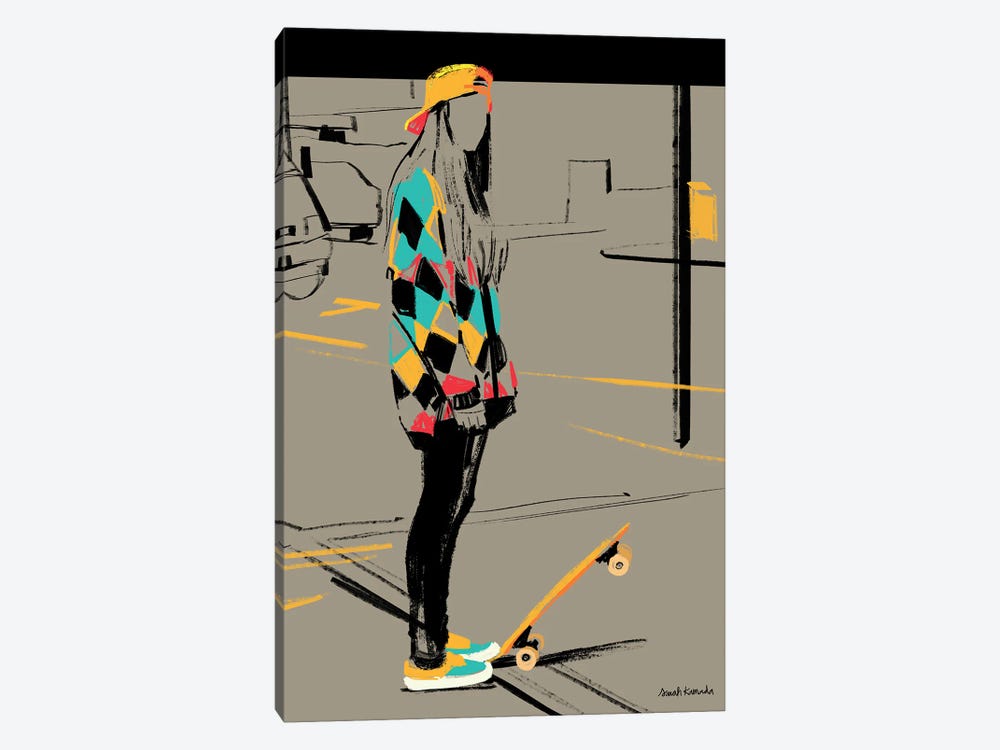 Color Girl Skateboard by Sarah Kamada 1-piece Canvas Art Print