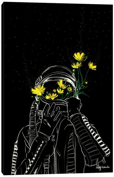 Astronaut Canvas Art Print - Black, White & Yellow Art