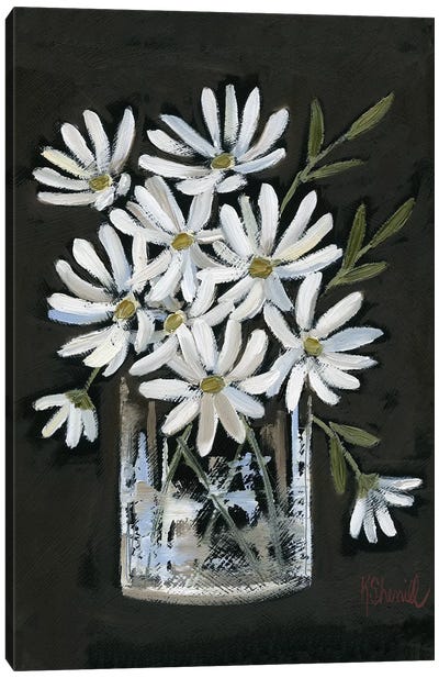 Daisies on Black Canvas Art Print - Daisy Art