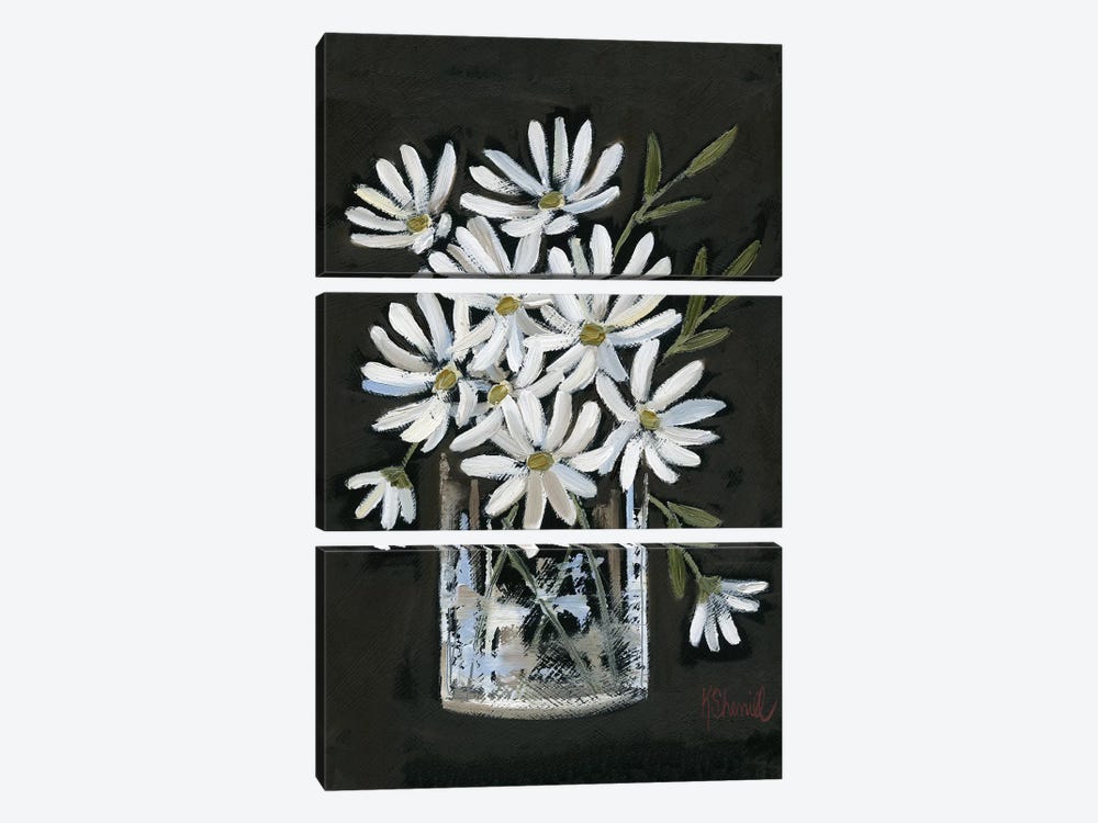 Daisies on Black by Kate Sherrill 3-piece Canvas Print