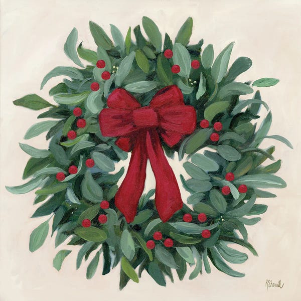 Large Christmas Art - Canvas Prints: Eucalyptus Christmas Wreath by Kate Sherrill
