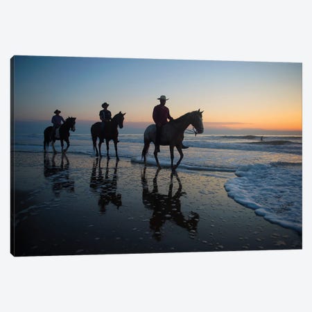 Cowboys On Virginia Beach At Sunrise Canvas Print #SRR276} by Joel Sartore Canvas Artwork