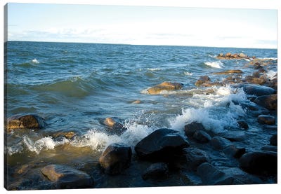 Waves Crash Along The Shores Of Leech Lake, Minnesota Canvas Art Print - Rocky Beach Art