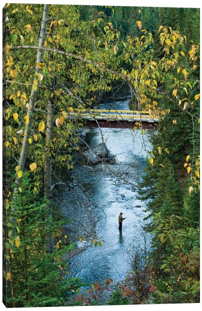 A Fisherman In Bighorn Creek, Part Of The Kootenay River System Canvas Art Print