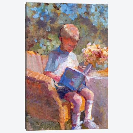 Boy And A Book Canvas Print #SRU10} by Sally Rosenbaum Canvas Print