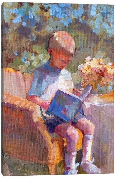 Boy And A Book Canvas Art Print - Sally Rosenbaum