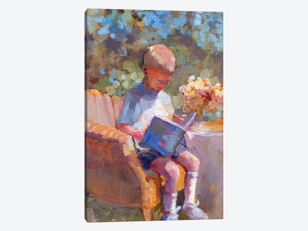 Boy And A Book by Sally Rosenbaum 1-piece Canvas Art