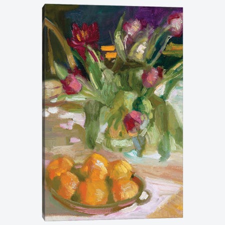 Oranges And Tulips Canvas Print #SRU17} by Sally Rosenbaum Canvas Artwork