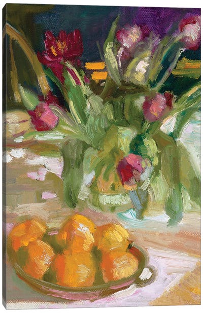 Oranges And Tulips Canvas Art Print - Cozy Cottage