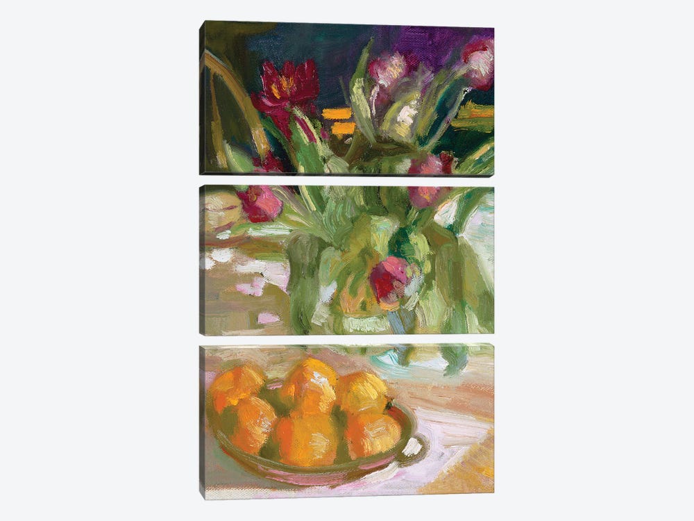 Oranges And Tulips by Sally Rosenbaum 3-piece Canvas Art Print
