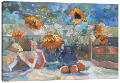 Sunflowers Cerulean Sky Canvas Art Print - Cozy Cottage