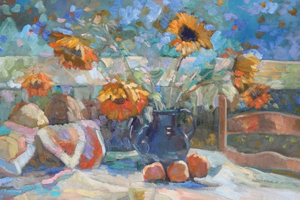 An Ode To Objects: Sunflowers Cerulean Sky by Sally Rosenbaum