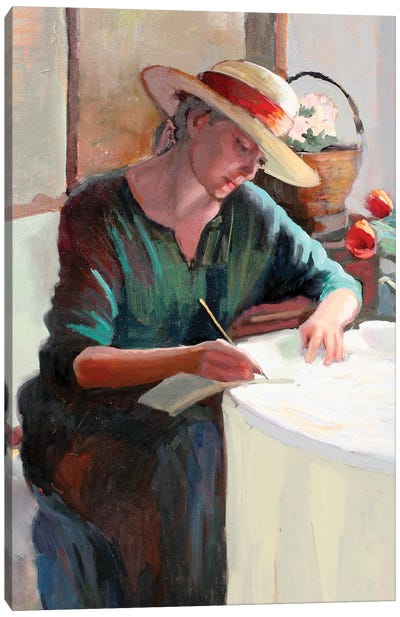 Woman Writing Canvas Art Print - Sally Rosenbaum
