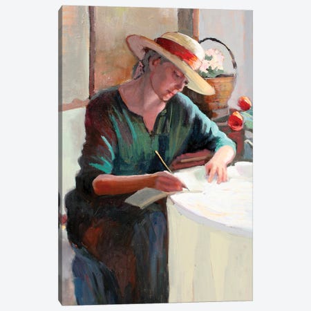Woman Writing Canvas Print #SRU34} by Sally Rosenbaum Canvas Art
