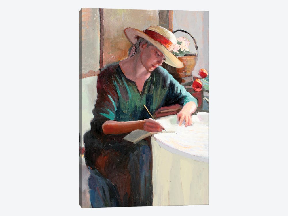 Woman Writing by Sally Rosenbaum 1-piece Canvas Art