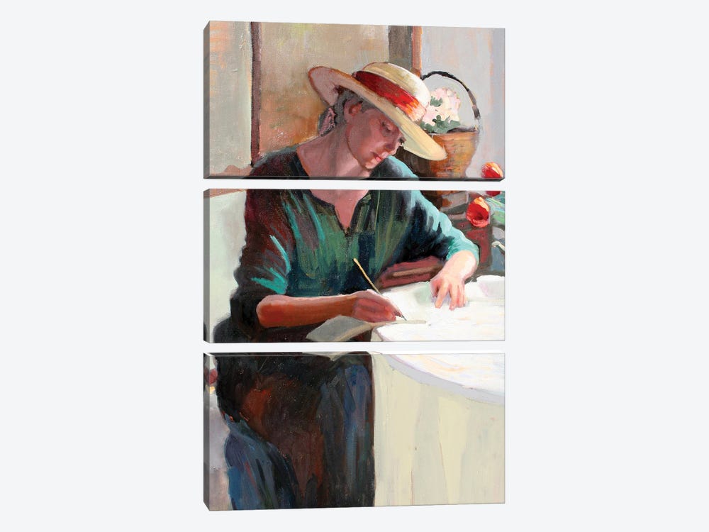 Woman Writing by Sally Rosenbaum 3-piece Canvas Wall Art